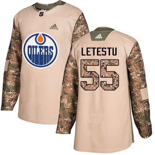 Adidas Oilers #55 Mark Letestu Camo Authentic Veterans Day Stitched NHL Jersey